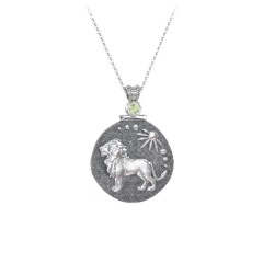 Engravable Leo Zodiac Medallion With Accent – Sterling Silver with Peridot