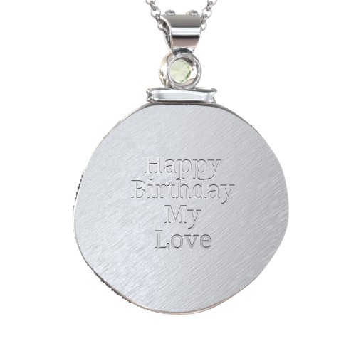 Engravable Leo Zodiac Medallion With Accent – Sterling Silver with Peridot