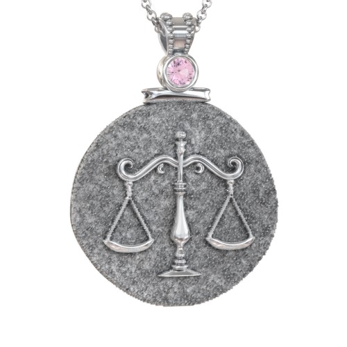 Engravable Libra Zodiac Medallion With Accent – Sterling Silver with Pink Tourmaline