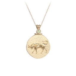 Engravable Taurus Zodiac Medallion With Accent in 18K Gold Plated Silver with Peridot