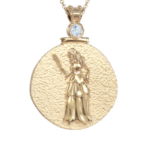 Engravable Virgo Zodiac Medallion With Accent – 18K Gold Plated Silver with Aquamarine