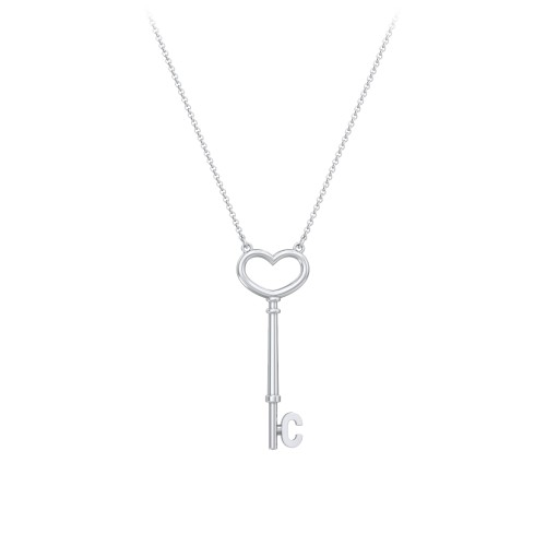 Initial Heart Key Necklace - C
