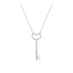 Initial Heart Key Necklace - C in 925 Sterling Silver