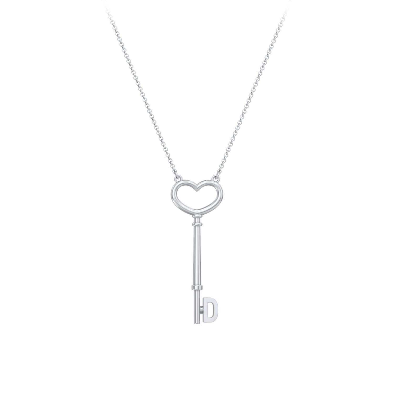 Initial Heart Key Necklace - D
