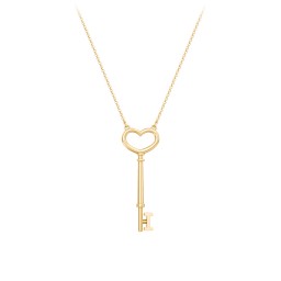 Initial Heart Key Necklace - I in 10K Solid Yellow Gold