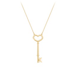 Initial Heart Key Necklace - K in 10K Solid Yellow Gold