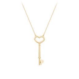Initial Heart Key Necklace - P in 10K Solid Yellow Gold