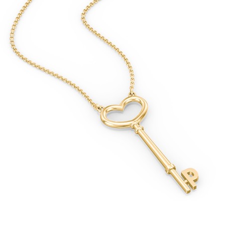 Initial Heart Key Necklace - P – 10K Yellow Gold