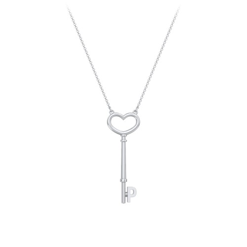 Initial Heart Key Necklace - P