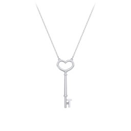 Initial Heart Key Necklace - T in 925 Sterling Silver