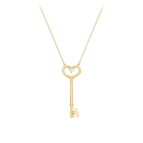 Initial Heart Key Necklace with Gemstone - A – 18K Gold Plated Silver with Peridot