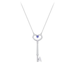 Initial Heart Key Necklace with Gemstone - A – Sterling Silver with Blue Sapphire