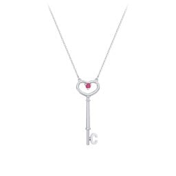 Initial Heart Key Necklace with Gemstone - C
