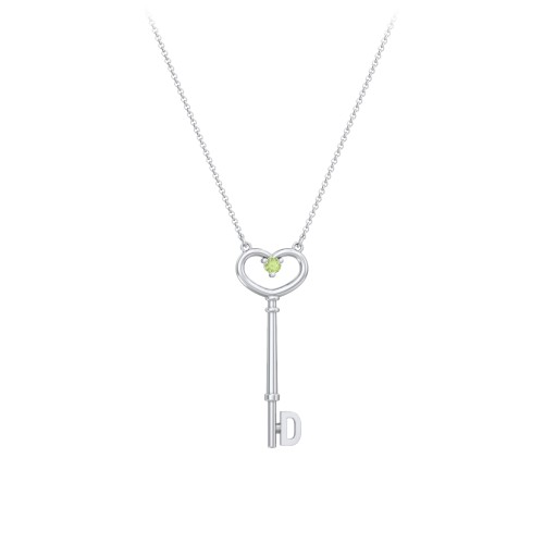 Initial Heart Key Necklace with Gemstone - D