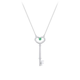 Initial Heart Key Necklace with Gemstone - F