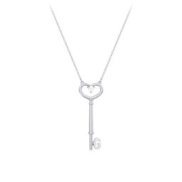 Initial Heart Key Necklace with Gemstone - G