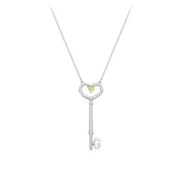 Initial Heart Key Necklace with Gemstone - G