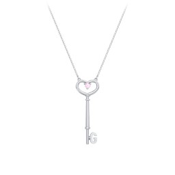 Initial Heart Key Necklace with Gemstone - G
