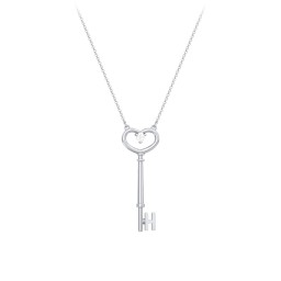 Initial Heart Key Necklace with Gemstone - H
