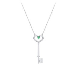 Initial Heart Key Necklace with Gemstone - H