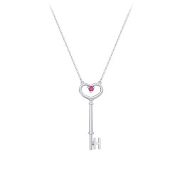Initial Heart Key Necklace with Gemstone - H