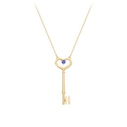Initial Heart Key Necklace with Gemstone - H