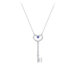 Initial Heart Key Necklace with Gemstone - H