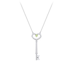 Initial Heart Key Necklace with Gemstone - I