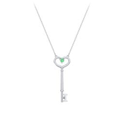 Initial Heart Key Necklace with Gemstone - I