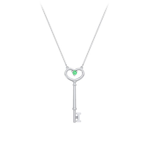 Initial Heart Key Necklace with Gemstone - I