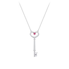Initial Heart Key Necklace with Gemstone - J