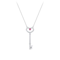 Initial Heart Key Necklace with Gemstone - J