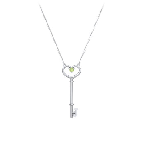 Initial Heart Key Necklace with Gemstone - J