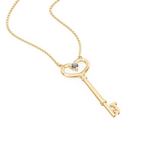 Initial Heart Key Necklace with Gemstone - J – 18K Gold Plated Silver with Smokey Quartz