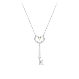 Initial Heart Key Necklace with Gemstone - K