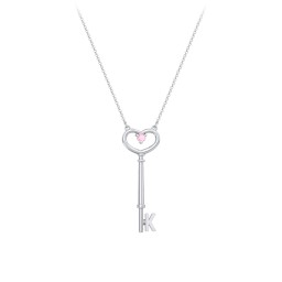 Initial Heart Key Necklace with Gemstone - K