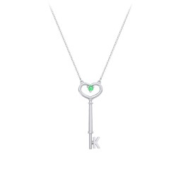 Initial Heart Key Necklace with Gemstone - K