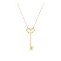Initial Heart Key Necklace with Gemstone - K in 18K Gold Plated Silver with Citrine