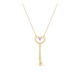 Initial Heart Key Necklace with Gemstone - L