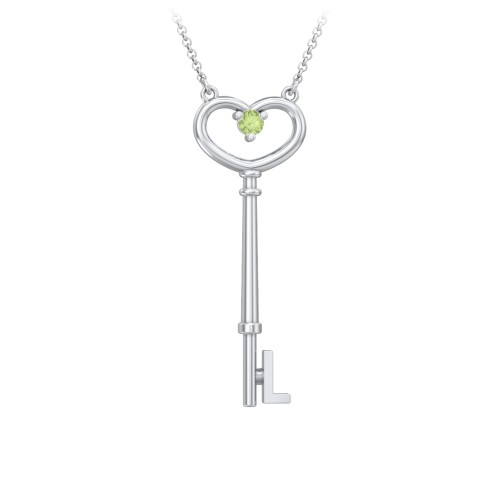 Initial Heart Key Necklace with Gemstone - L