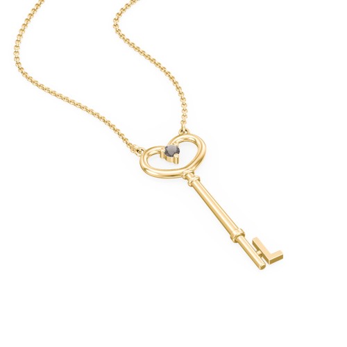Initial Heart Key Necklace with Gemstone - L – 18K Gold Plated Silver with Smokey Quartz