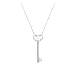 Initial Heart Key Necklace with Gemstone - N