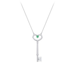 Initial Heart Key Necklace with Gemstone - N