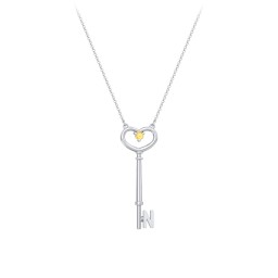 Initial Heart Key Necklace with Gemstone - N