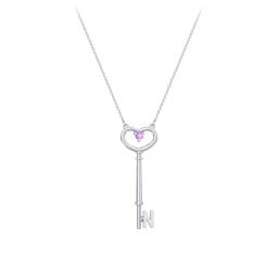 Initial Heart Key Necklace with Gemstone - N