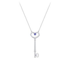 Initial Heart Key Necklace with Gemstone - O
