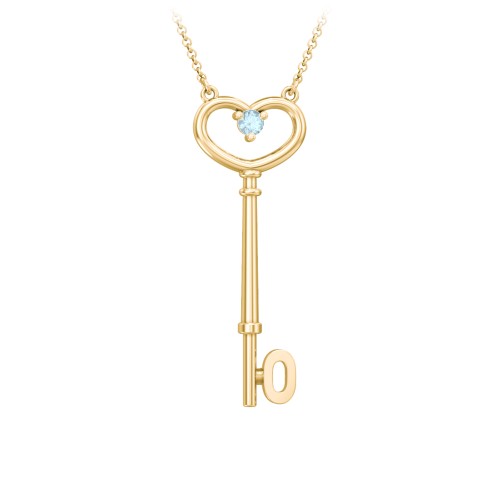 Initial Heart Key Necklace with Gemstone - O – 18K Gold Plated Silver with Blue Topaz
