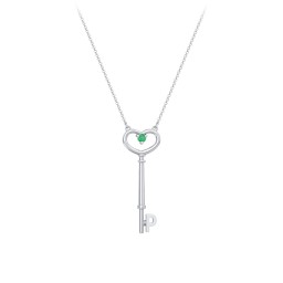 Initial Heart Key Necklace with Gemstone - P