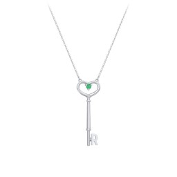 Initial Heart Key Necklace with Gemstone - R