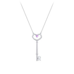 Initial Heart Key Necklace with Gemstone - R
